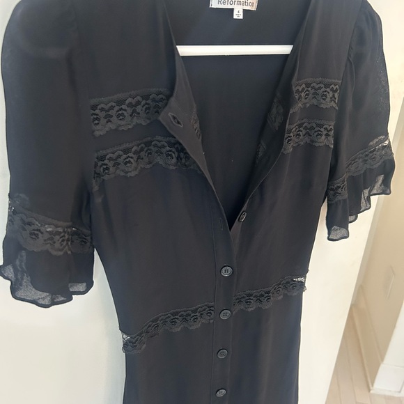 Reformation Black Midi Dress with Lace Details - Picture 7 of 9
